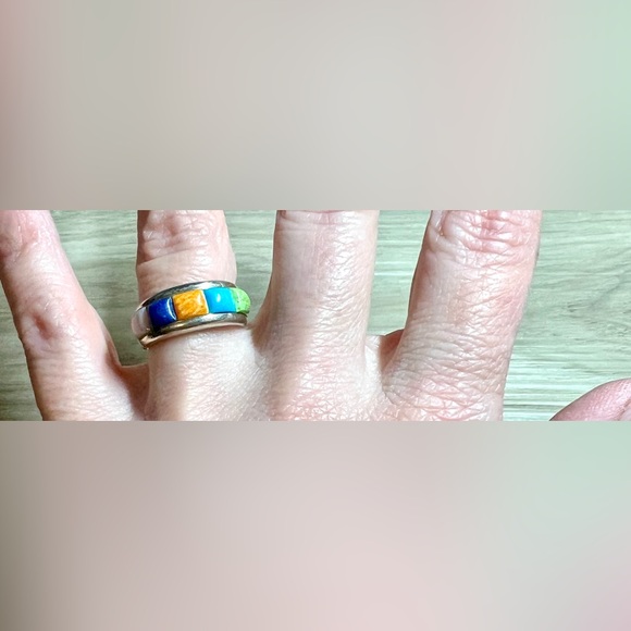 Vintage Designer Wilson Jim Sterling Silver Multi Stone Cobblestone Ring, Size 6 - Picture 8 of 10